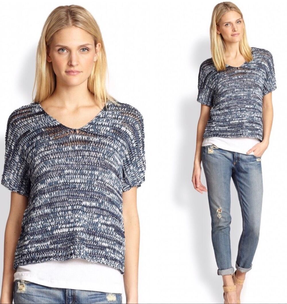 NWOT Eileen Fisher Brushstroke Cotton Tape V-Neck sweater, Small $248 G7